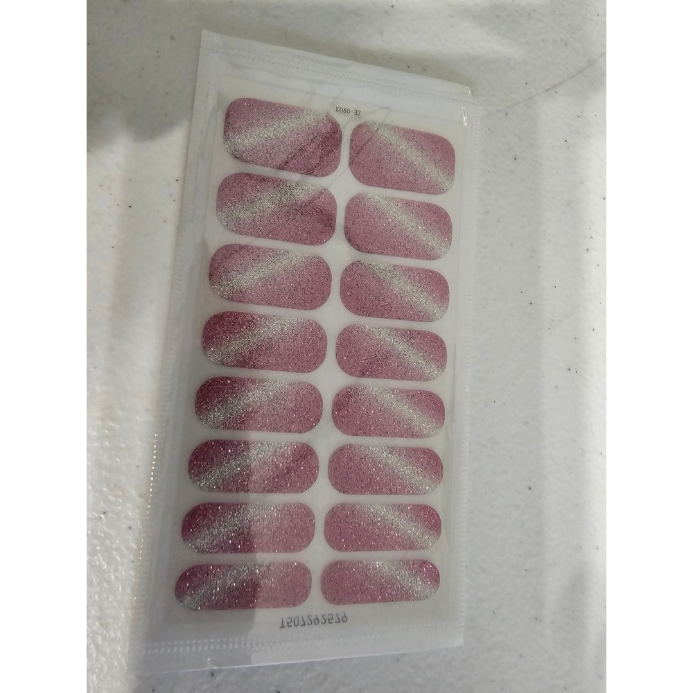 Pink Glitter Nail Wraps Diagonal Silver Shimmer Adhesive Polish Strips ZE-0903